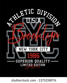 Athletic NYC Brooklyn typography design for t-shirt print and other uses. Vector image design.