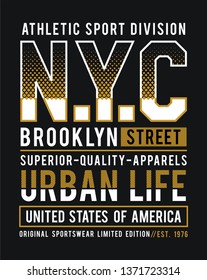 Athletic NYC typography for t-shirt print and other uses. Athletic. Vector image design .