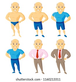 Athletic old men Set Cartoon character