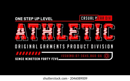 Athletic one step up level casual wear original garments product division since nineteen forty five vector illustration