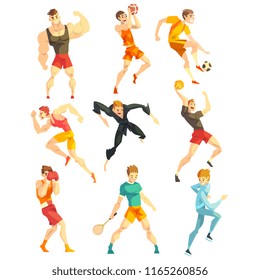Athletic people doing various kinds of sports, sportsmen characters in uniform with equipment, vector Illustrations on a white background