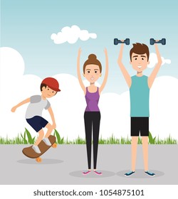 athletic people practicing exercise characters