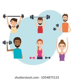 athletic people practicing exercise characters