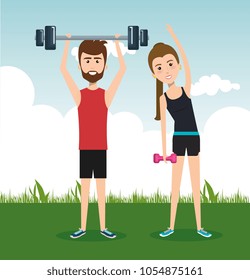 athletic people practicing exercise characters