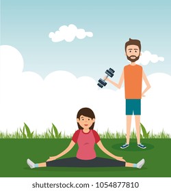 athletic people practicing exercise characters