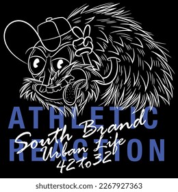 Athletic Reaction South Beach brand with skate cartoon of skate with cap. Fashion style.