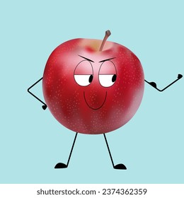 manzana roja atlética que promueve un estilo de vida saludable. Caricatura de manzana. Ilustración del vector EPS10