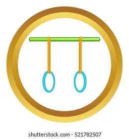 Athletic rings vector icon in golden circle, cartoon style isolated on white background