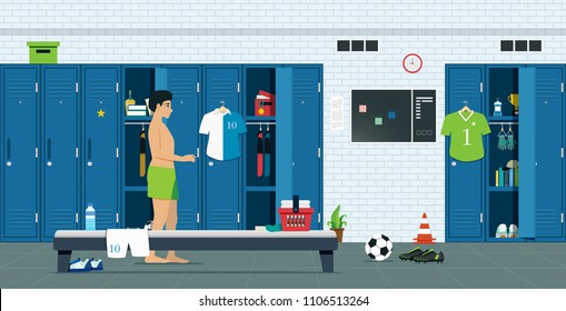 Athletic room with locker and sporting equipment.