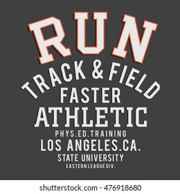 Athletic run sport typography, t-shirt graphics, vectors