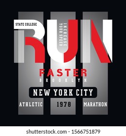 Athletic run typography, tee shirt graphics, vectors