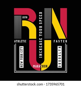 Athletic run typography, tee shirt graphics, vectors