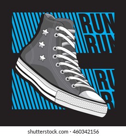 Athletic run typography, t-shirt graphics, vectors, basket shoes
