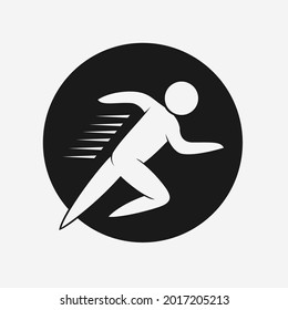 Athletic or runner icon in simple silhouette style, object combination on black color and white background