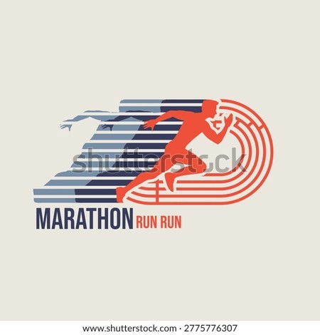 Athletic Runner in Motion Graphic with Track Symbol Perfect for Print, Apparel, etc
