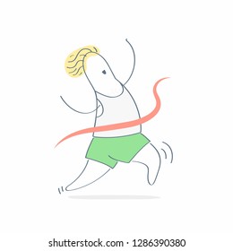 Athletic runner. Sprinter running and finishing competition crossing finish line. Training to marathon, jogging and running flat outline vector illustration concept on white - Vector