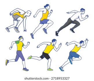 Athletic Runners in Motion Sprinting and Training Illustration