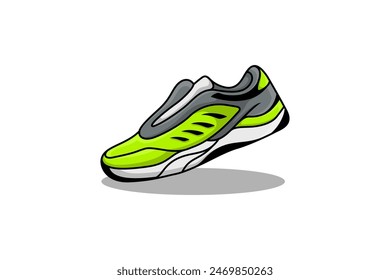Athletic Running with green grey and black shoe illustration. doodle style with black line border. islated on white background. vector illustration design