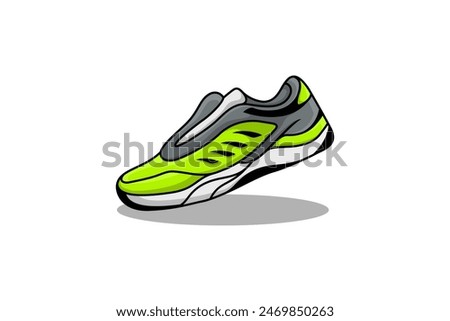 Athletic Running with green grey and black shoe illustration. doodle style with black line border. islated on white background. vector illustration design