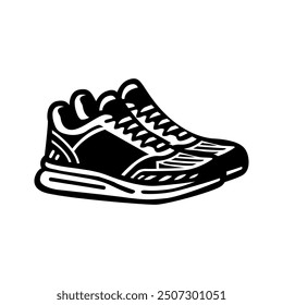 Athletic Running Shoes Icon in Black and White