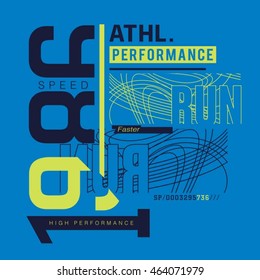 Athletic running sport typography, t-shirt graphics, vectors