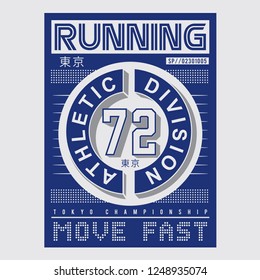 Athletic running Tokyo typography, tee shirt graphics, vectors, japan translation
