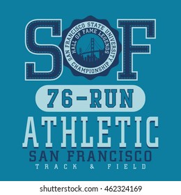 Athletic running typography, t-shirt graphics, vectors