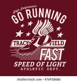 Athletic running typography, t-shirt graphics, vectors