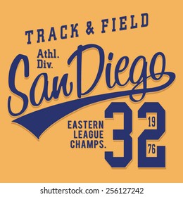 Athletic San Diego typography, t- shirt graphics, vectors, sport 