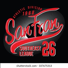 Athletic San francisco typography, t- shirt graphics, vectors, sport 