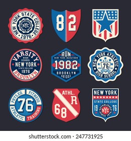 Athletic shield typography, t-shirt graphics, vectors