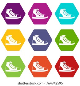 Athletic shoe icon set many color hexahedron isolated on white vector illustration