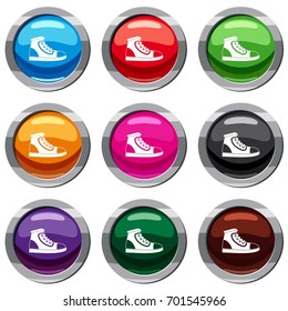 Athletic shoe set icon isolated on white. 9 icon collection vector illustration