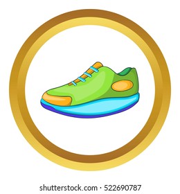 Athletic shoe vector icon in golden circle, cartoon style isolated on white background