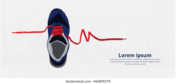 Athletic shoes, shoelaces, heart graph concept vector design.