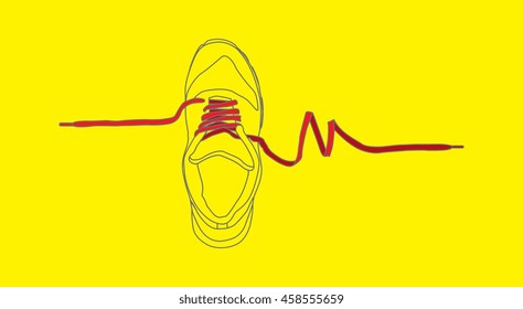 Athletic shoes, shoelaces, heart graph concept vector design.