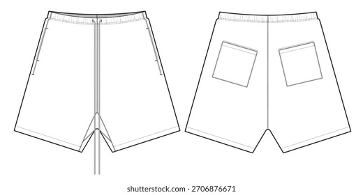 Pantalones cortos atléticos Vector diseño maqueta Plantilla plano técnico.