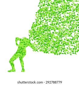 Athletic shot put woman vector background concept made of triangular fragments