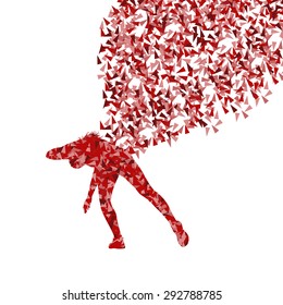 Athletic shot put woman vector background concept made of triangular fragments