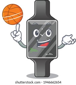 An athletic smart watch cartoon mascot design with basketball. Vector illustration
