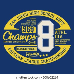 Athletic sport basket ball typography, t-shirt graphics, vectors