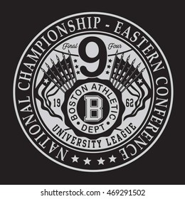 Athletic sport Boston typography, t-shirt graphics, vectors