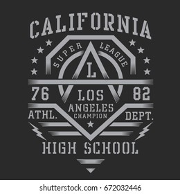 Athletic Sport California Typography, Tee Shirt Graphics, Vectors