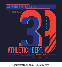 Athletic sport california typography, t-shirt graphics, vectors