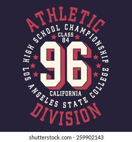 Athletic sport California typography, t-shirt graphics, vectors