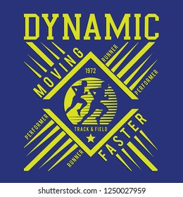 Athletic sport moving typography, tee shirt graphics, vectors