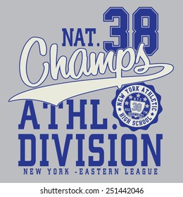 Athletic sport NY typography, t-shirt graphics, vectors