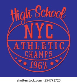 Athletic sport NYC typography, t-shirt graphics, vectors