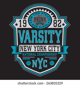 Athletic sport NYC typography, t-shirt graphics, vectors