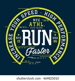 Athletic sport run typography, t-shirt graphics, vectors